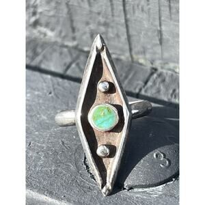 VTG Native Elongated Sterling Silver Turquoise Shadowbox Ring 6.75 Zuni SW